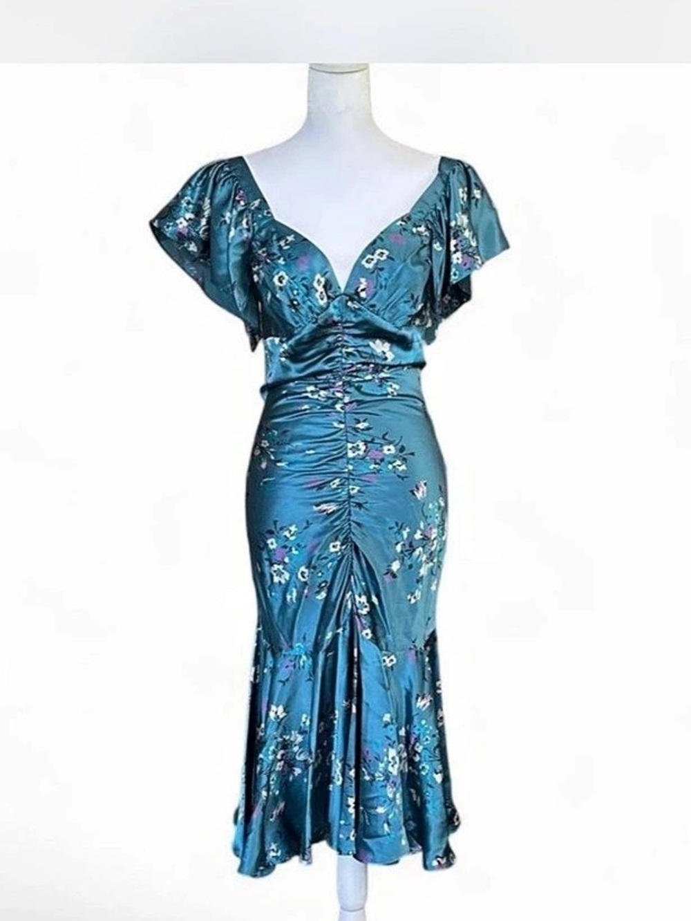 Vintage Betsey Johnson silk floral mermaid midi dress